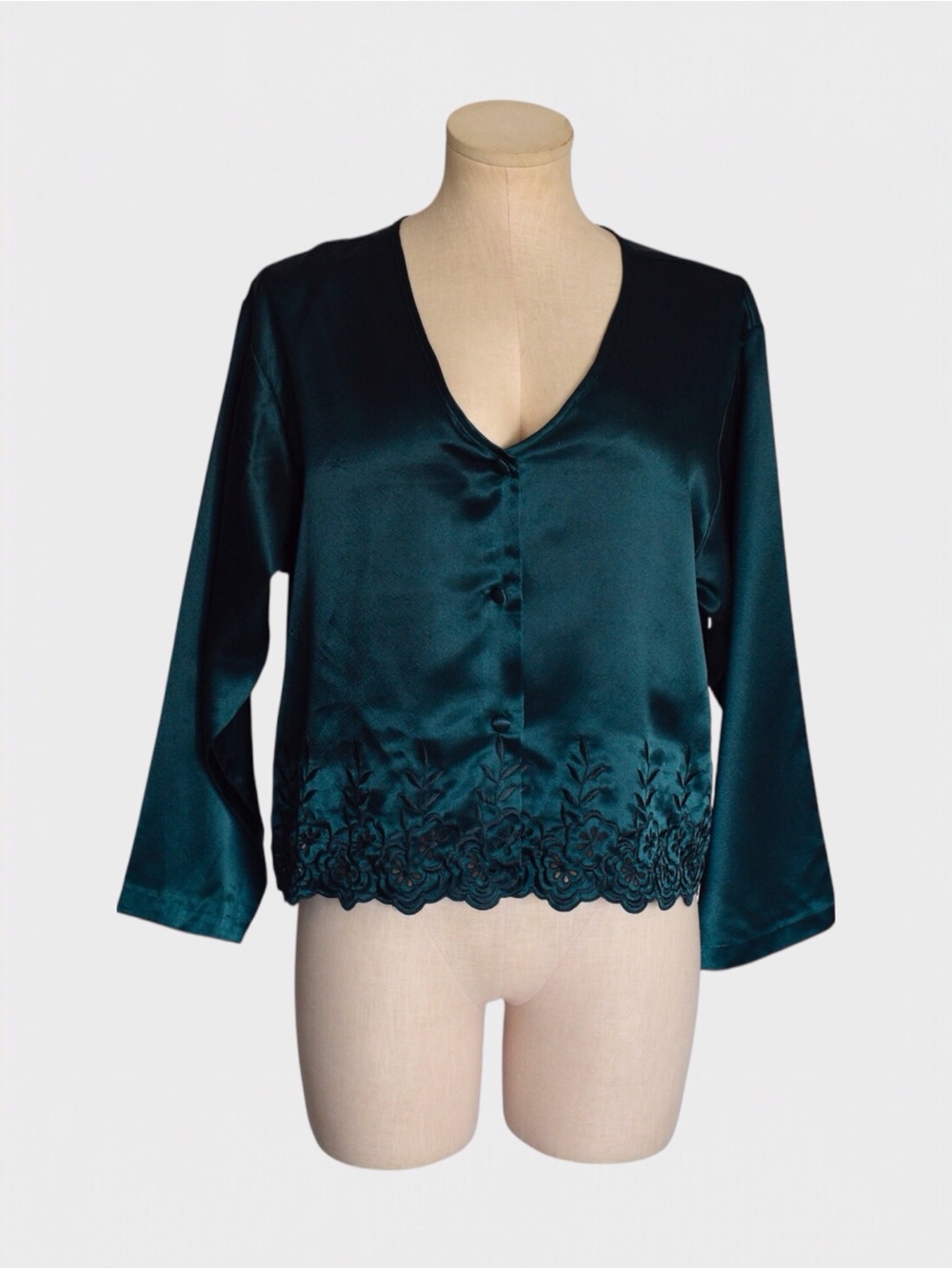 Victorias Secret Vintage 80s Satin Embroidered Lace Pajama TopGold Label